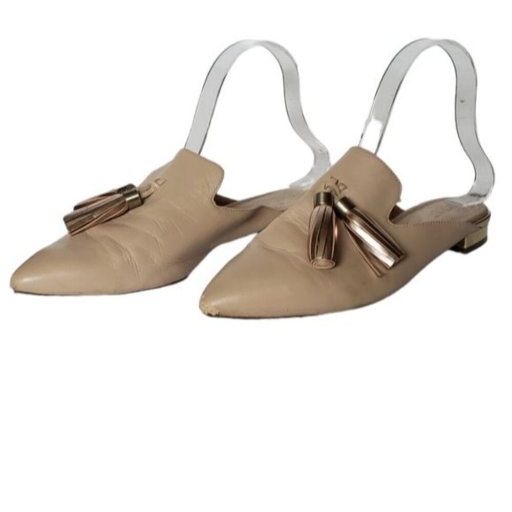 Rockport Tan Leather Pointed Toe Mules With Gold Tassels Size 6.5